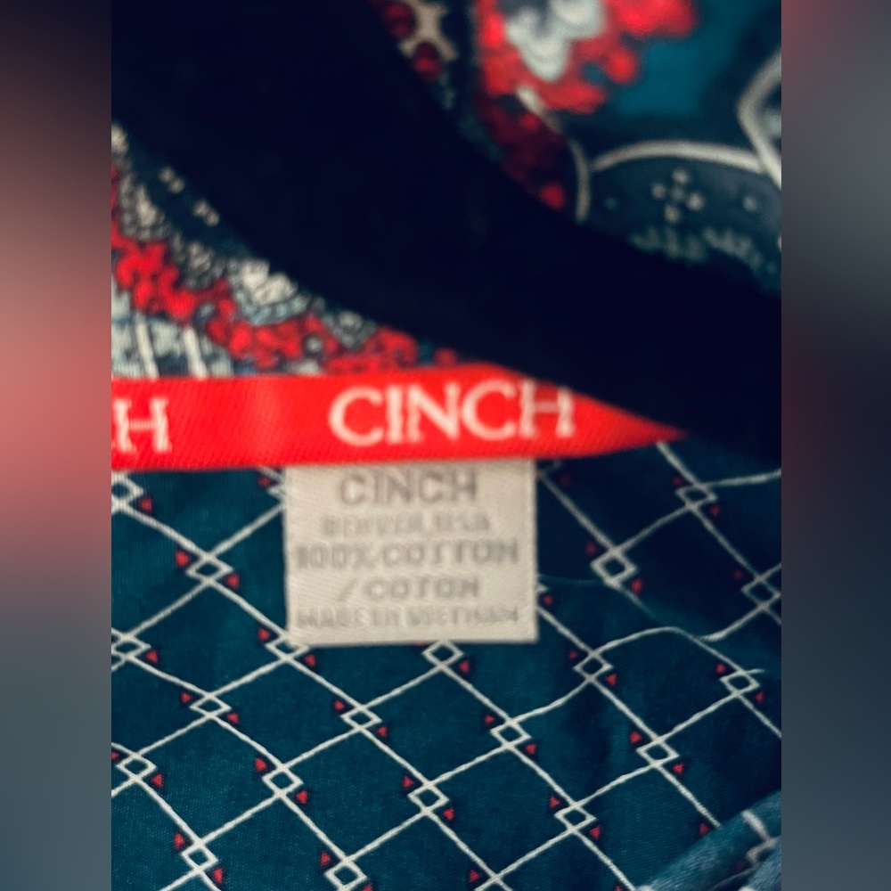 Cinch XL Men's teal long sleeve cowboy western dress shirt - Picture 4 of 4